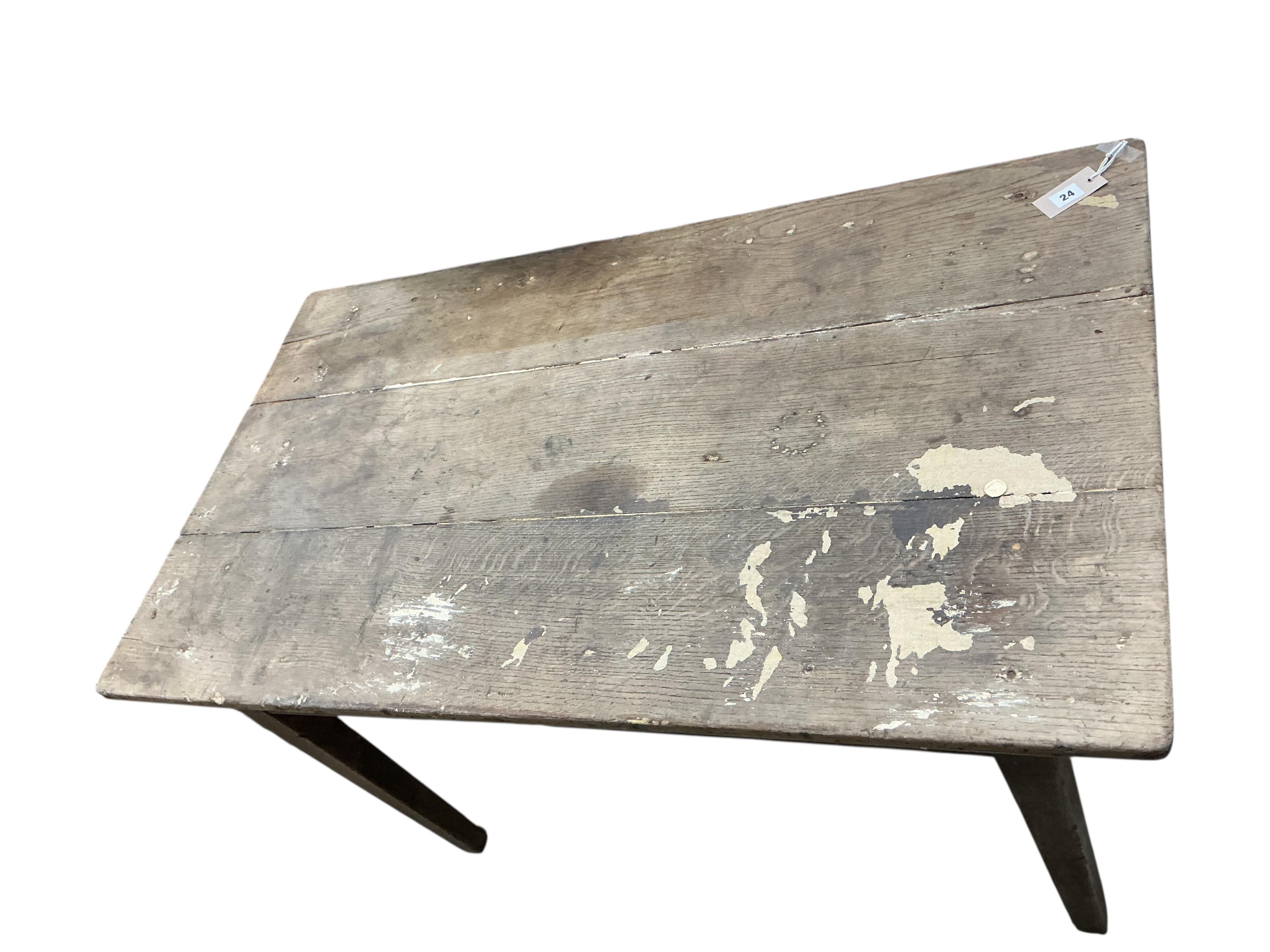 A 19th century French rectangular oak kitchen table, fitted drawer, width 121cm, depth 70cm, height 71cm